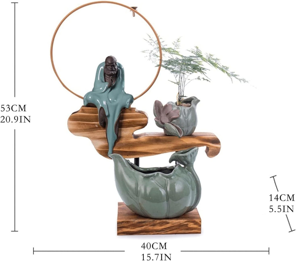 HIHELO Desktop Fountain Tabletop Fountain Chinese-Style Ceramic Zen Water Device Decoration Porch Living Room Office Desktop Fountain Decoration Water Fountain Outdoor