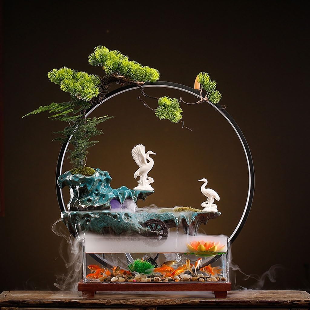 GUERNSEY Tabletop Fountain Simple Home Fountain Fish Tank Water Ornaments Ecological Fish Tank Study Desk Fountain Decoration Indoor Fountain