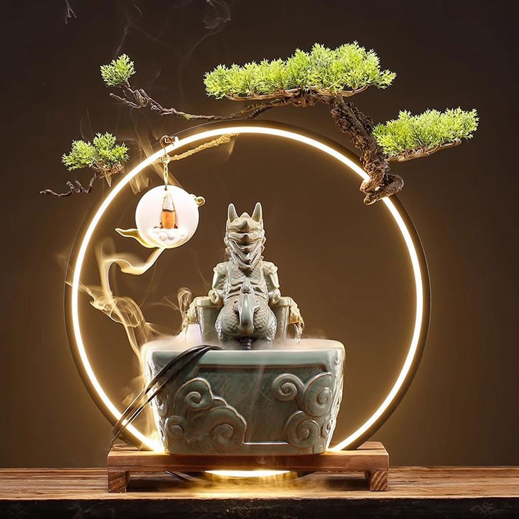 GUERNSEY Tabletop Fountain Creative Ceramic Circulating Water Desktop Fountain Chinese Style Living Room Office Decorations Indoor Desktop Fountain Indoor Waterfall Feature Indoor Fountain