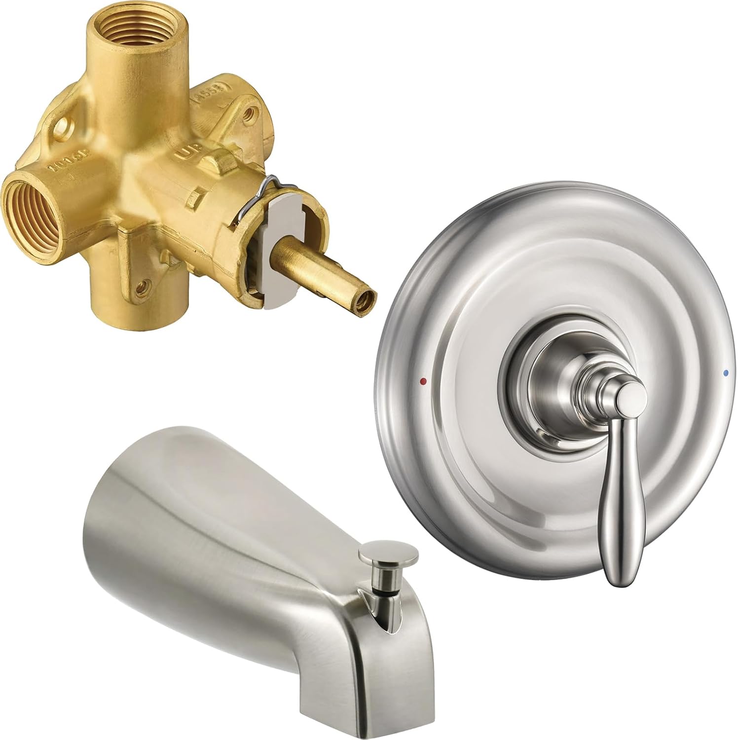 Tearel Replacement for Moen Posi Temp Shower Valve and Trim Kit, Complete Set for Tub and Shower Faucet, Includes Valve Body, Handle, Escutcheon Plate, Tub Spout, Brushed Nickel