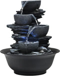 HIHELO Desktop Fountain Indoor Water Fountain Table Fountain Multi-Color LED Lights for Home Office Soothing Cascading Water Sound Layered Desktop Function Water Fountain Outdoor (Color : D)