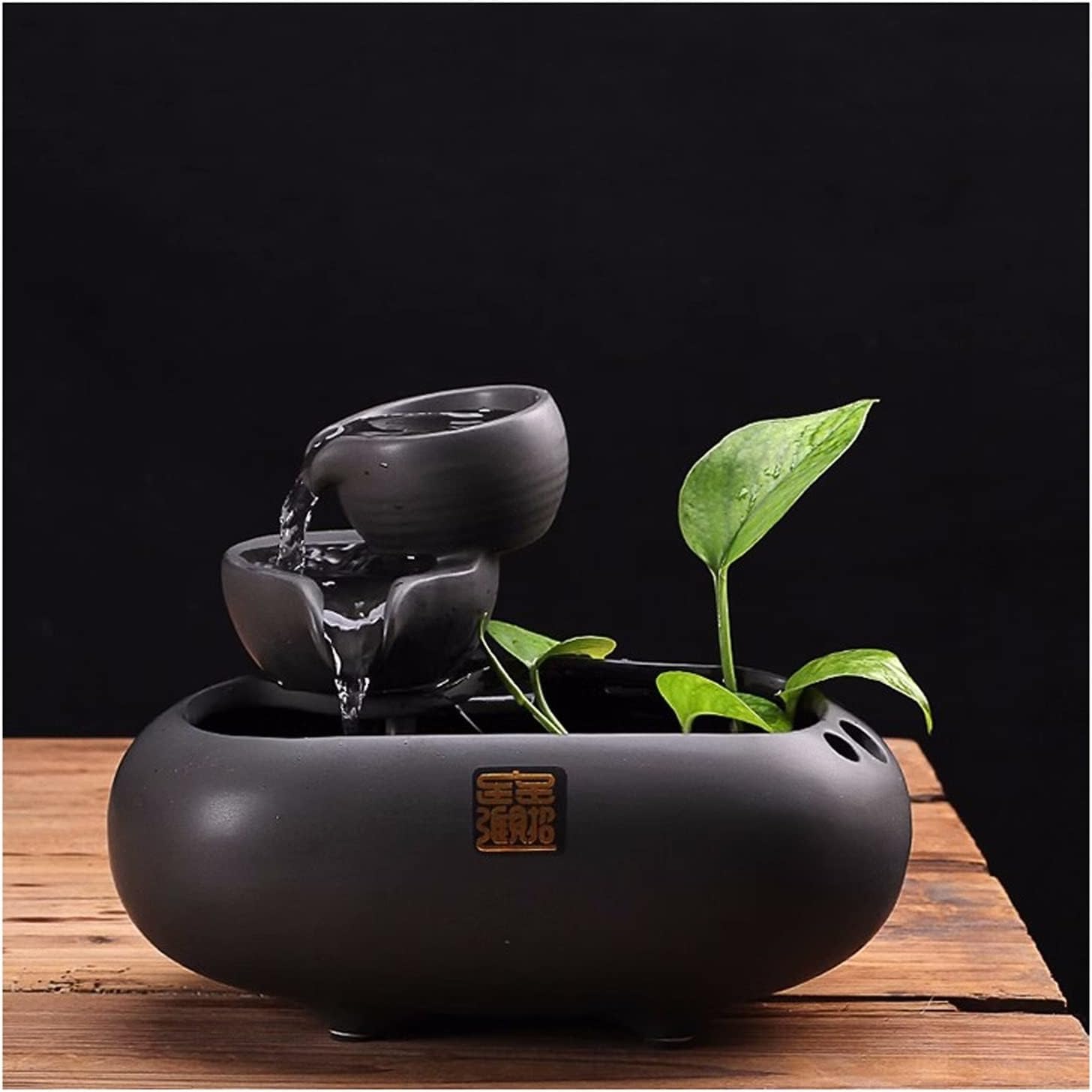 HIHELO Desktop Fountain Ceramic Waterfall Indoor Fountain Table Fountain Zen Tabletop Fountain Office Home Interior Decoration 7.0 Inch Tall Fountain (Black) Water Fountain Outdoor
