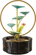 HIHELO Desktop Fountain Indoor Fountain 5 Tiers Lotus Leaf Tabletop Fountain Relaxing Waterfall Room Decoration LED with Round Scene Light Water Fountain Outdoor (Color : Black)