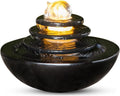 HIHELO Desktop Fountain Indoor Tabletop Fountain Waterfall Home Decor Relaxation Fountain 3 Tier Disc and Round Basin with LED Light Roller Ball Water Fountain Outdoor (Color : A)