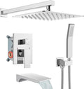 gotonovo Shower System with Tub Spout,Waterfall Tub Shower Faucet Set for Bathroom Head and Handle Set Wall Mounted 3 Function Rough-in Valve and Trim Included 10 inch Shower Head Polished Chrome