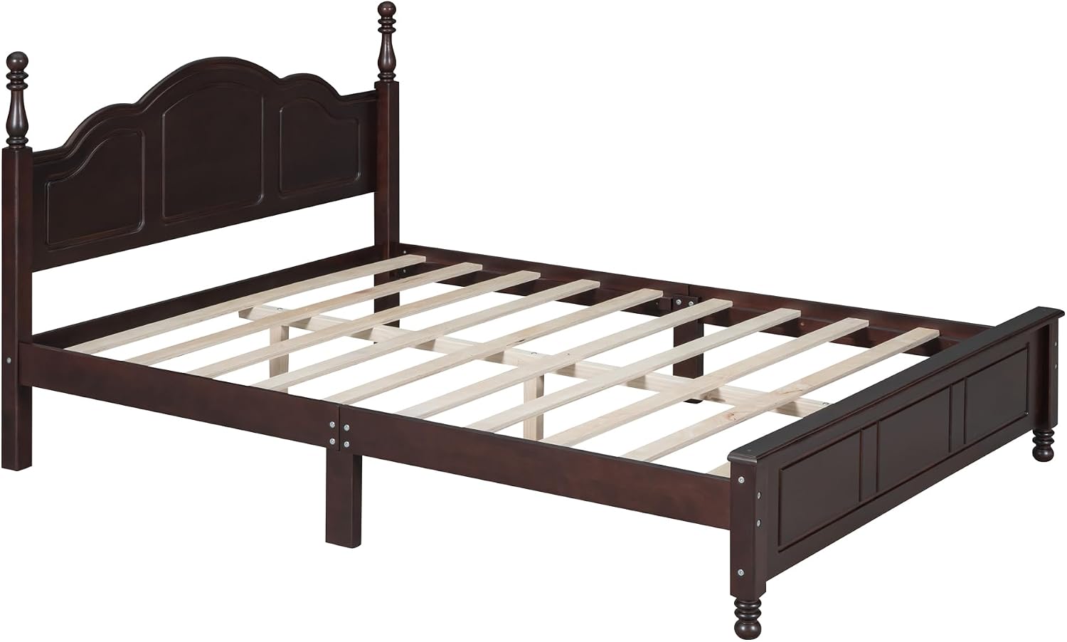 3-Pieces Bedroom Sets,Queen Size Wood Platform Bed and Two Storage Nightstand and Dresser,Dark Walnut