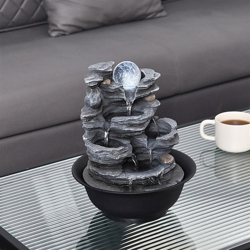 GLigeT Tabletop Fountain Small Rockery Office Desktop Running Water Ornaments Fortune Feng Shui Ball Fountain Circulation Water Features Water Fountain Decor