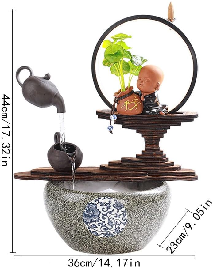 GUERNSEY Tabletop Fountain Chinese Creative Hanging Pot Backflow Incense Desktop Ornaments Office Desktop Fountain Ornaments Indoor Water Ornaments Indoor Waterfall Feature Indoor Fountain