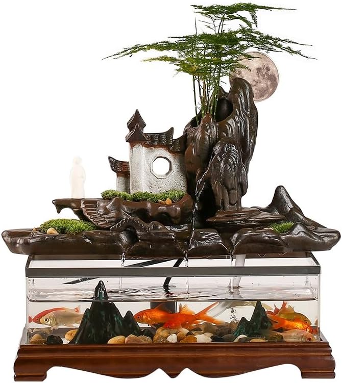 GUERNSEY Tabletop Fountain Fish Tank Water Landscape Office Home Circulation Fountain Landscaping Living Room Porch Wine Cabinet Decorative Ornaments Indoor Fountain