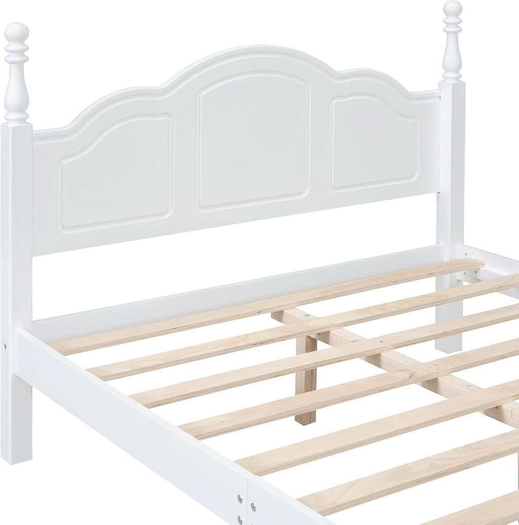 3-Pieces Bedroom Sets, Retro Style Full Size Platform Bed with Wooden Slat Support and Headboard, Wooden Bedroom Furniture Set with 2 Nightstands for Kids Teens Adults Bedroom (White + Wood 078)