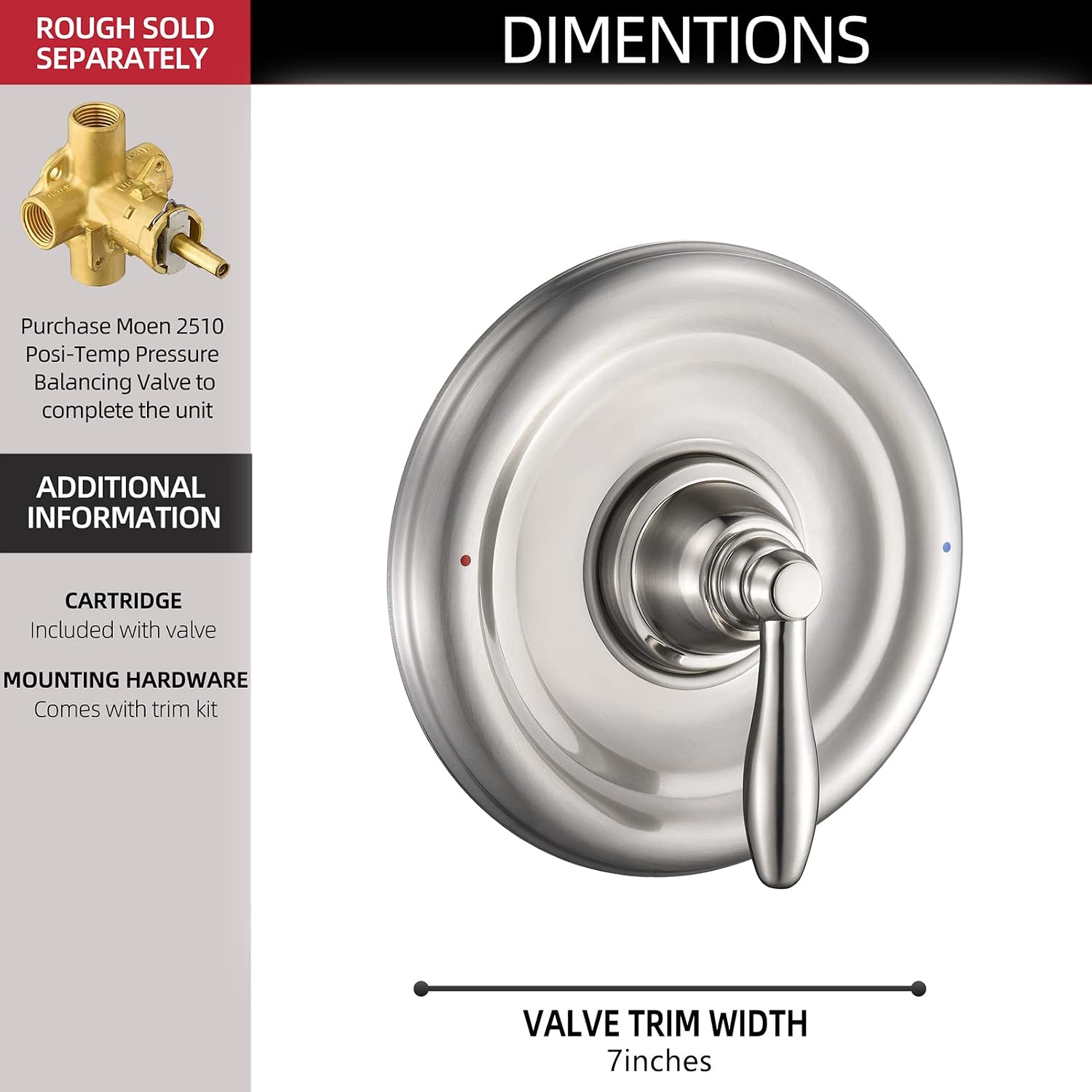 Tearel Replacement for Moen Posi Temp Shower Valve and Trim Kit, Complete Set for Tub and Shower Faucet, Includes Valve Body, Handle, Escutcheon Plate, Tub Spout, Brushed Nickel