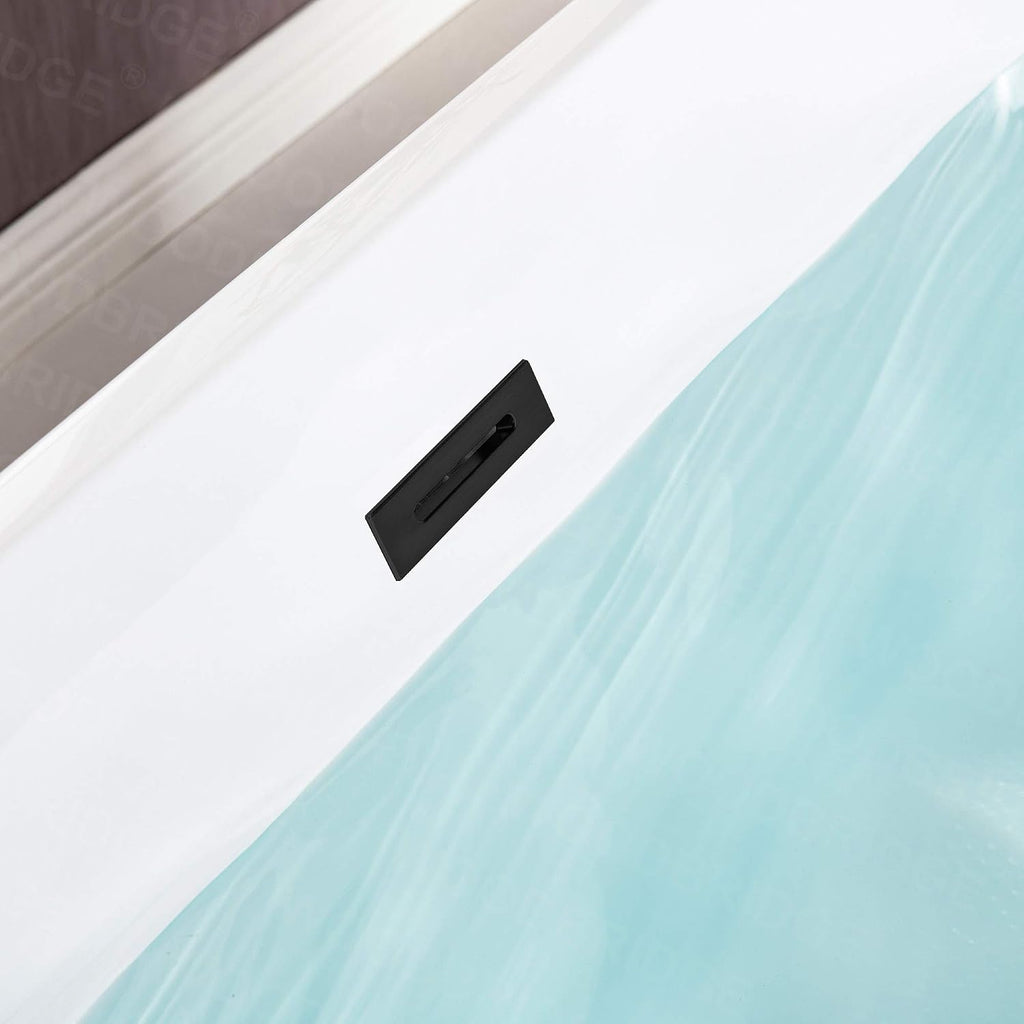 WOODBRIDGE 59' Acrylic Freestanding Bathtub Contemporary Soaking White Tub with Matte Black Overflow and Drain，BTA1509 -MB-Drain &O