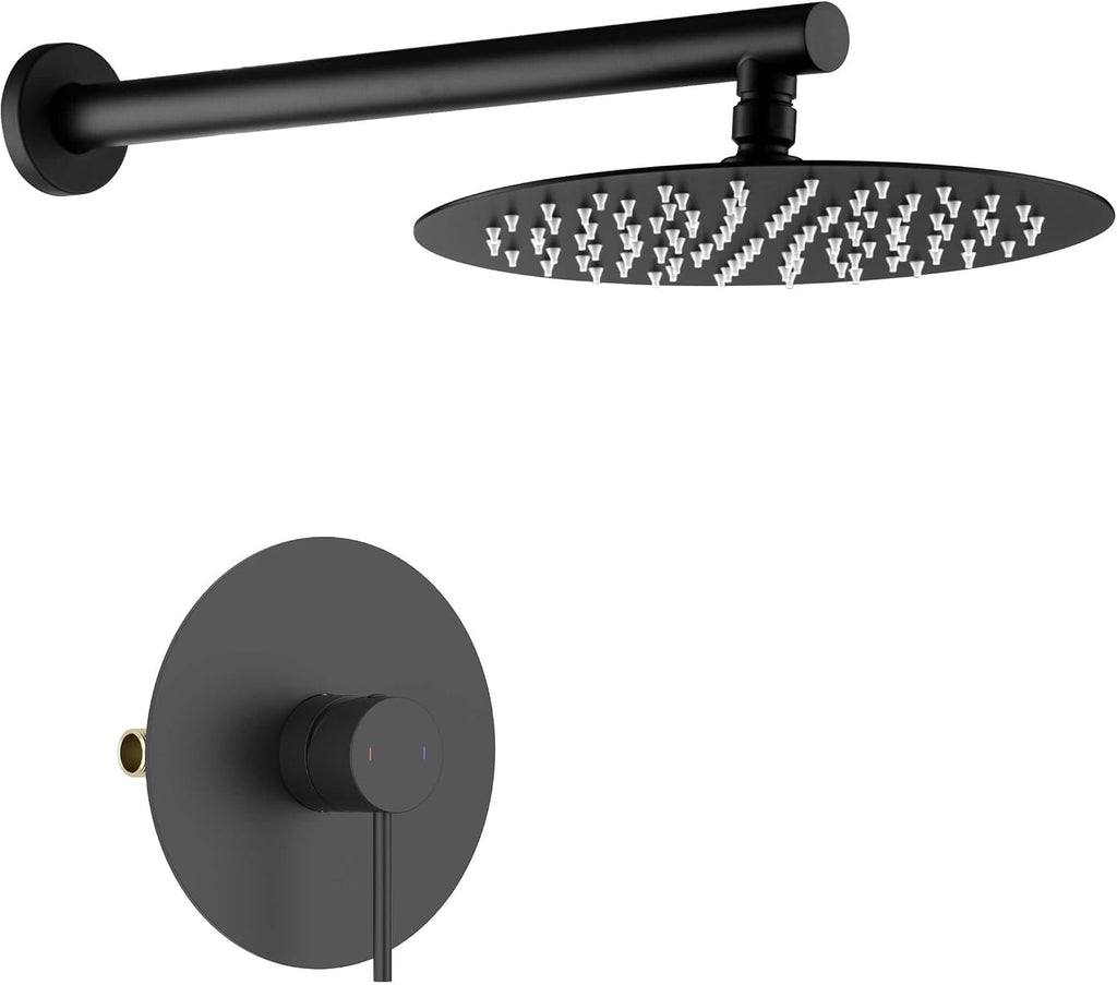 KIBI Circular Shower System for Bathroom | Wall Mounted Single Function Shower Faucet Set with Solid Brass Pressure-Balanced Valve for Consistent Water Flow | Matte Black, KSF407