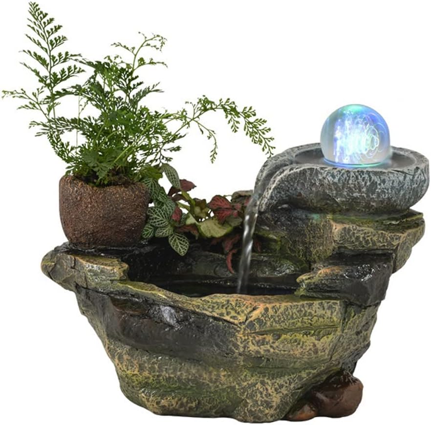 Desktop Fountain Tabletop Water Fountain Indoor Tabletop Fountain with LED Lights & Automatic Pump Waterfall Feature for Home Office Bedroom Desk Decoration Indoor Water,B