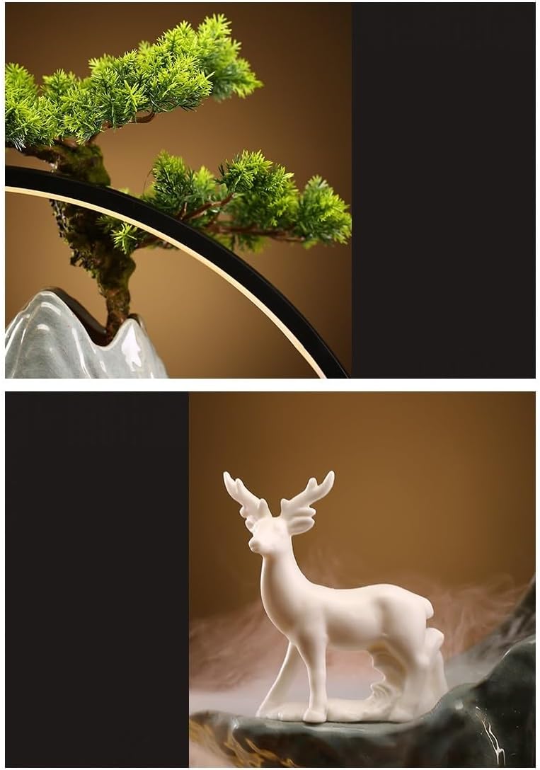 GUERNSEY Tabletop Fountain Chinese Creative Circulating Water Fountain Fortune-attracting Ornaments Living Room Office Desktop Atomizing Humidifier Indoor Fountain(C)