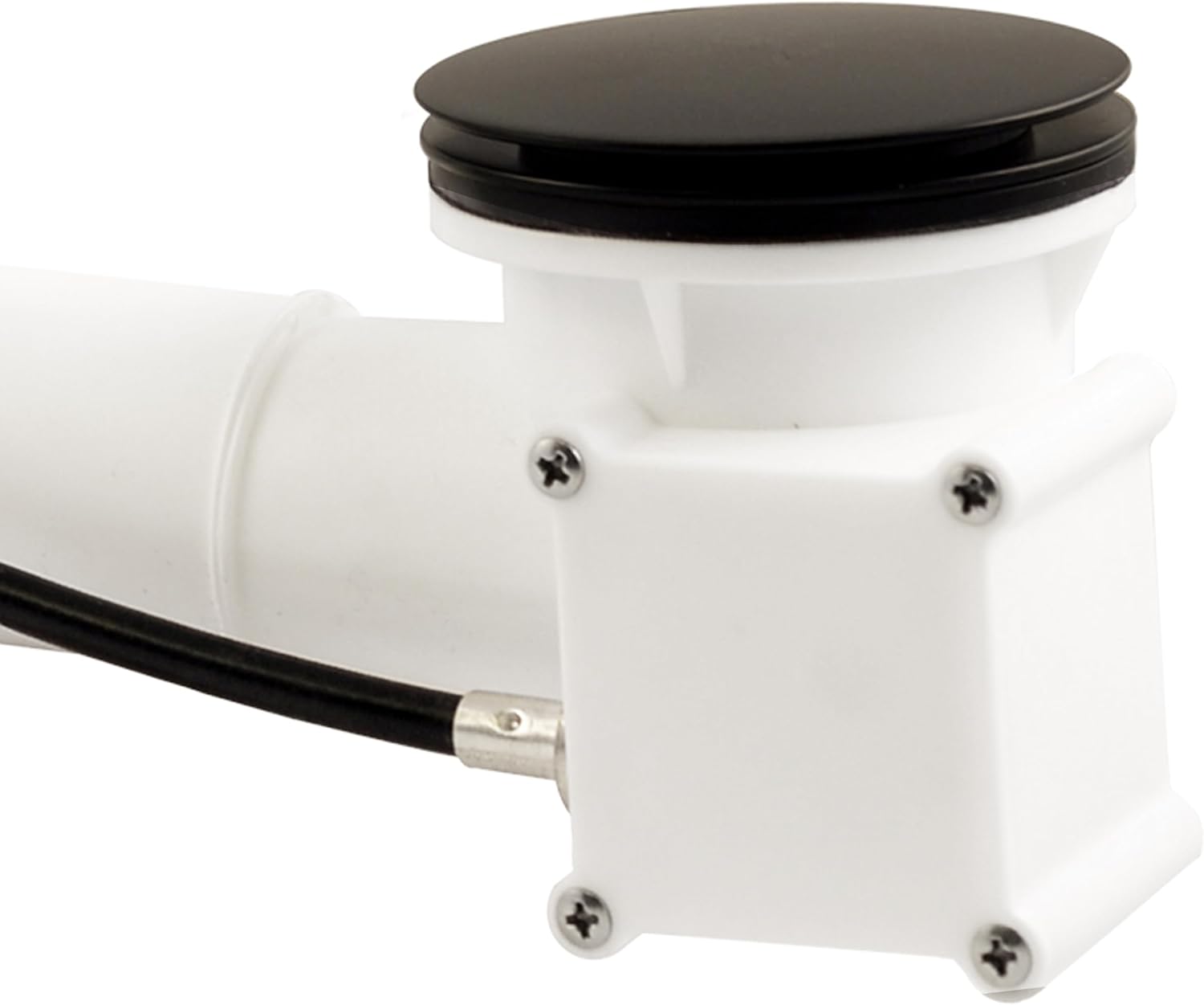 Westbrass A50P35TLE-62 35' Cable Drive Bath Drain Trim Kit with Rotary Overflow Cover Knob, European Stopper and Poly Tubular Pipes, Matte Black