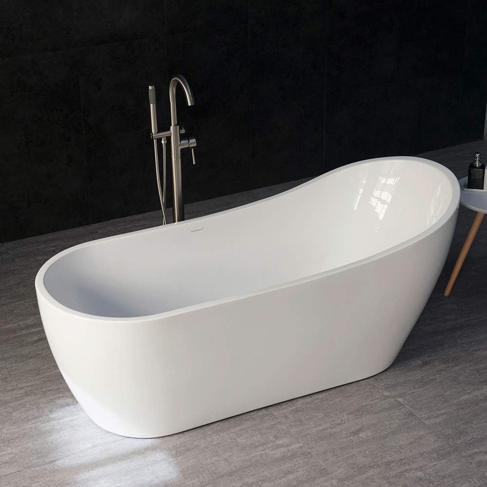 Woodbridge 67' Acrylic Freestanding Bathtub Contemporary Soaking Tub with Chrome Overflow and Drain, BTA1508-C,White