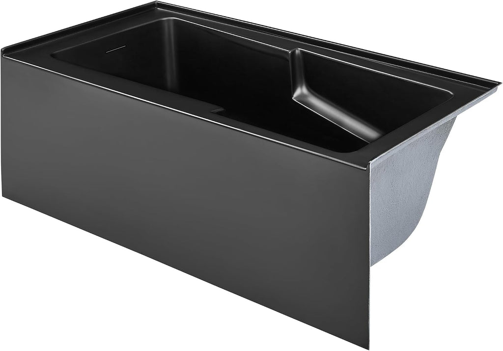 Swiss Madison Voltaire 60 x 32 Skirted Left Drain Soaking Apron Bathtub in Matte Black with Integrated Overflow and Armrest, Drain Included
