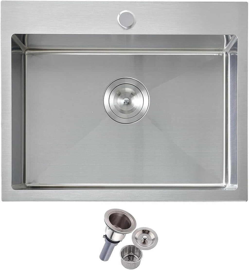 Friho 20×16 inch Drop In Kitchen Sink, 20 inch Stainless Steel Top mount Single Bowl Small Bar Sink, Overmount 16 Gauge Handmade Utility Deep Sinks, Brushed Nickel