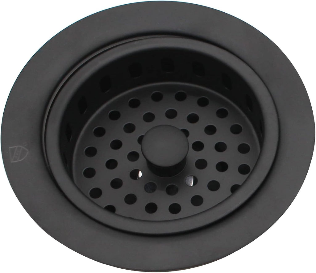 Westbrass CO2185-62 Combo Pack 3-1/2' Post Style Large Kitchen Sink Basket Strainer and Waste Disposal Drain Flange with Stopper, Matte Black