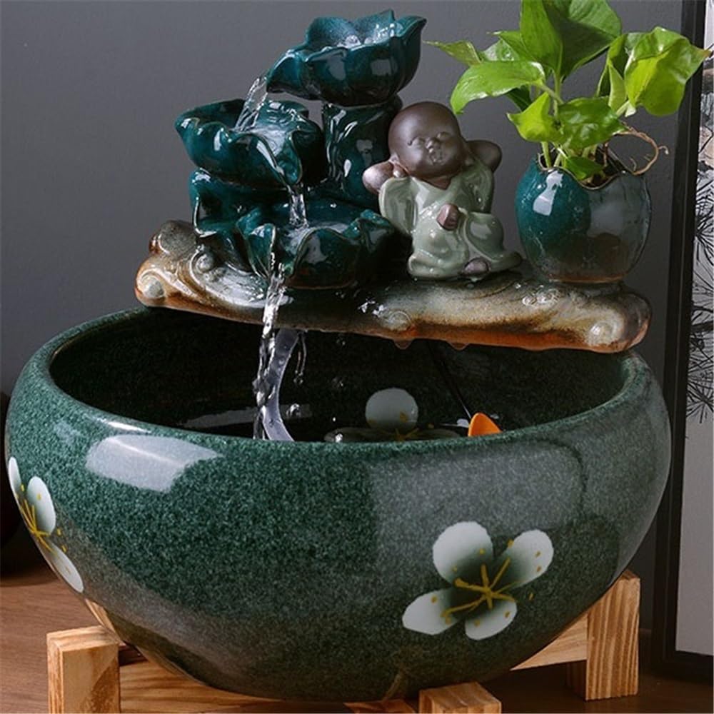 Tabletop Ceramic Fish Tank Circulating Water Flow Ornament Indoor Tabletop Fountain Decor(XL)