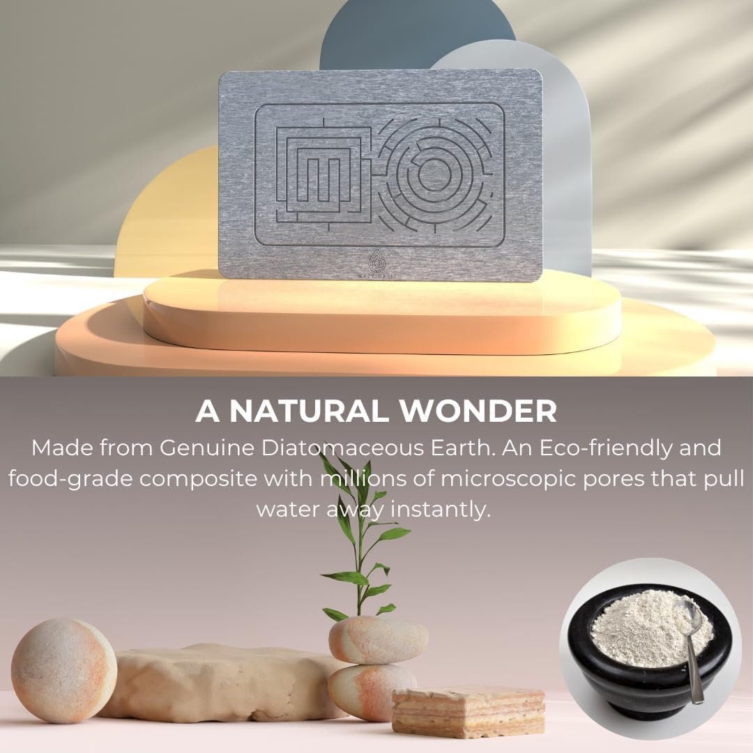 5X Faster Drying - Premium Stone Bath Mat Set - Engineered Design – Diatomaceous Earth Bathroom Mat & Stone Drying Mat for Kitchen Counter – Non Slip, Engraved Airflow – Serenity Ash 2Pc