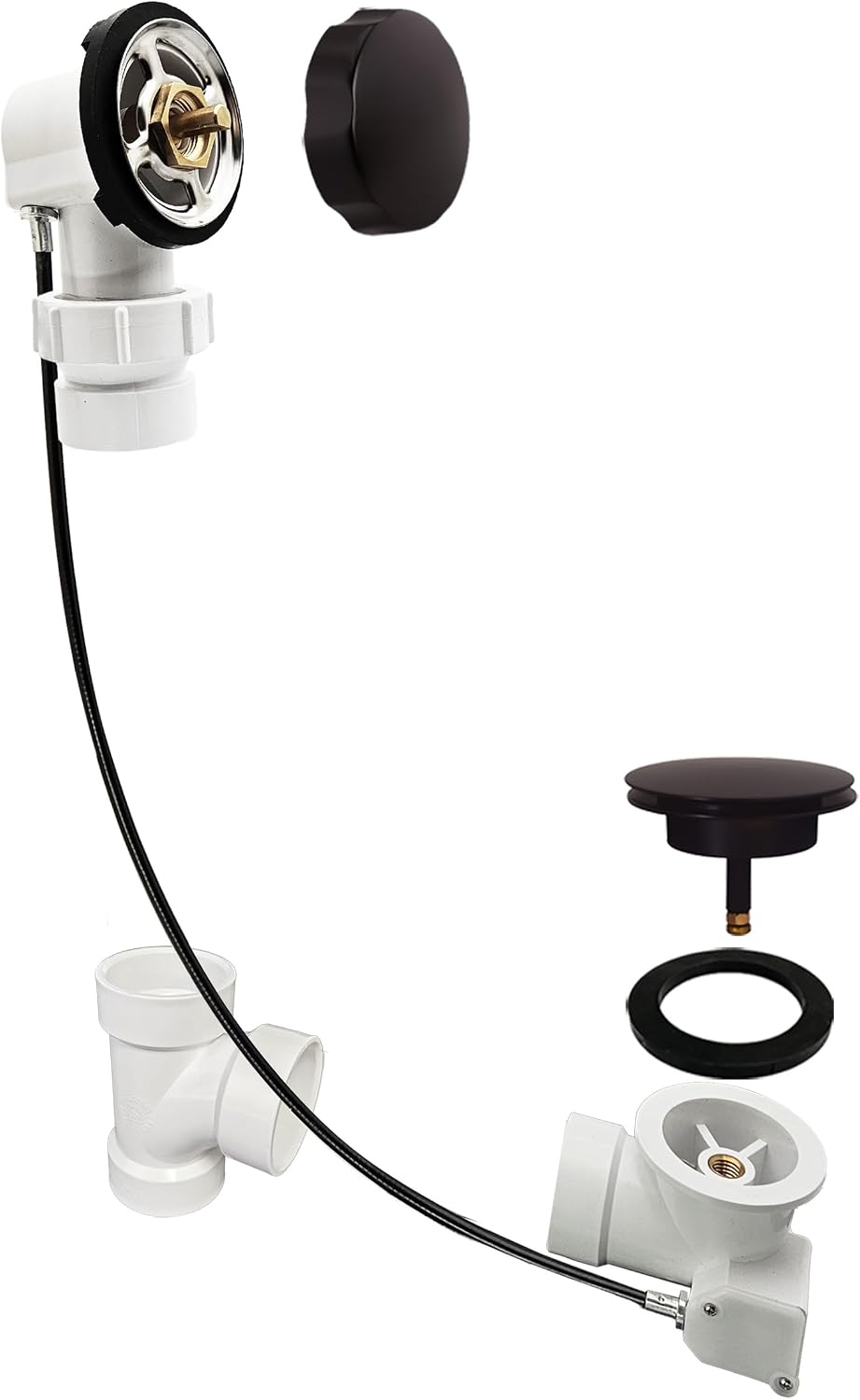 Westbrass A50P35BJ-12 1-1/2' Sch. 40 PVC 35' Cable Driven Bath Waste Kit with Ball Joint Head and Brass Trim Drain Kit, Oil Rubbed Bronze