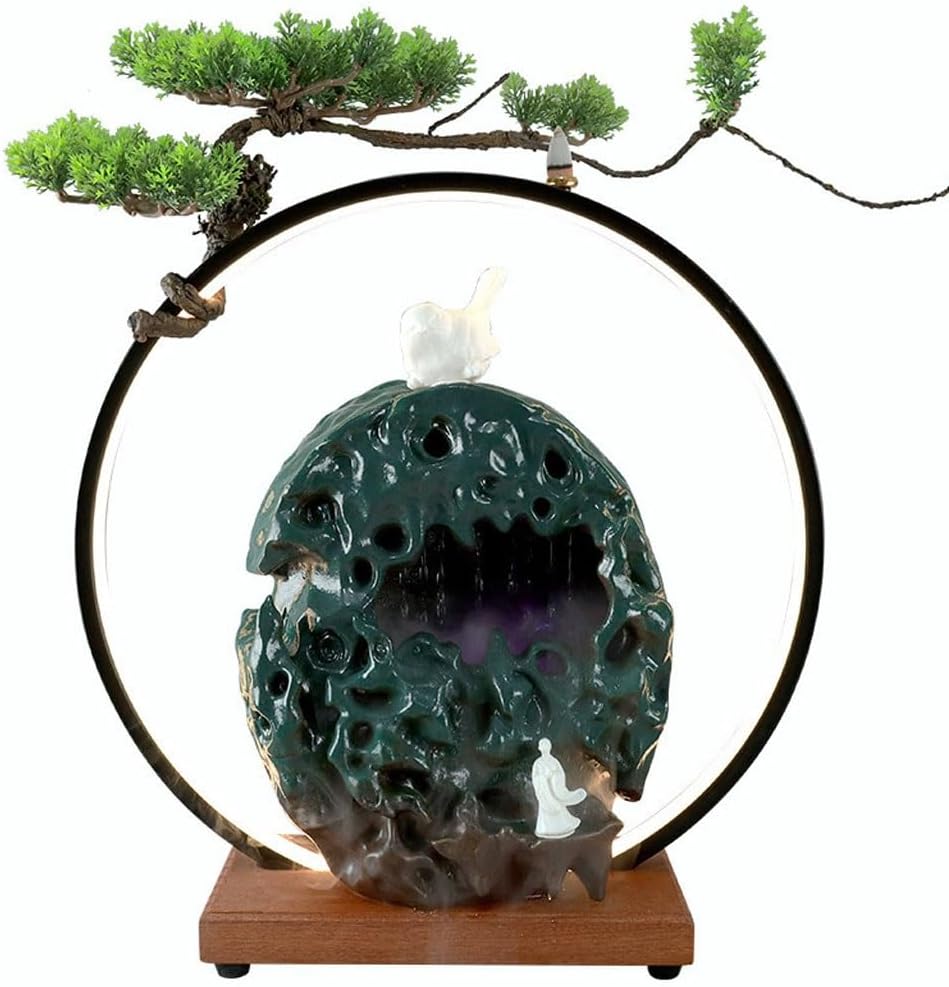 GUERNSEY Tabletop Fountain Indoor Decoration Chinese Style Circulating Landscape Fountain Living Room Office Desktop Decoration Indoor Fountain