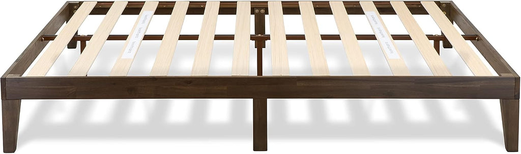 East West Furniture DNP-22-Q Queen Platform Bed Frame with 4 Solid Wood Legs and 2 Extra Center Legs - Walnut Finish