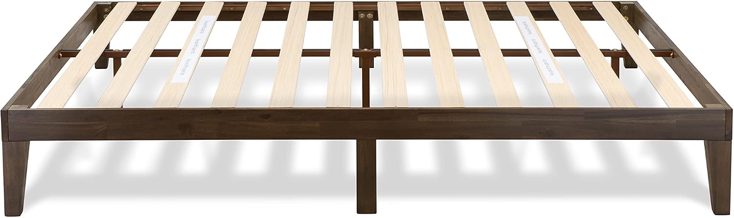 East West Furniture DNP-22-Q Queen Platform Bed Frame with 4 Solid Wood Legs and 2 Extra Center Legs - Walnut Finish