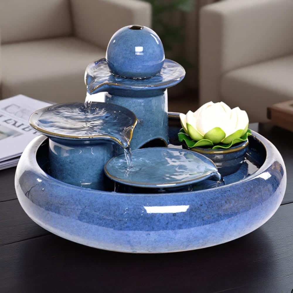 GRFIT Indoor Fountain Tabletop Relaxation Fountain with Water Wheel and Humidifier Decorative Tabletop Fountain