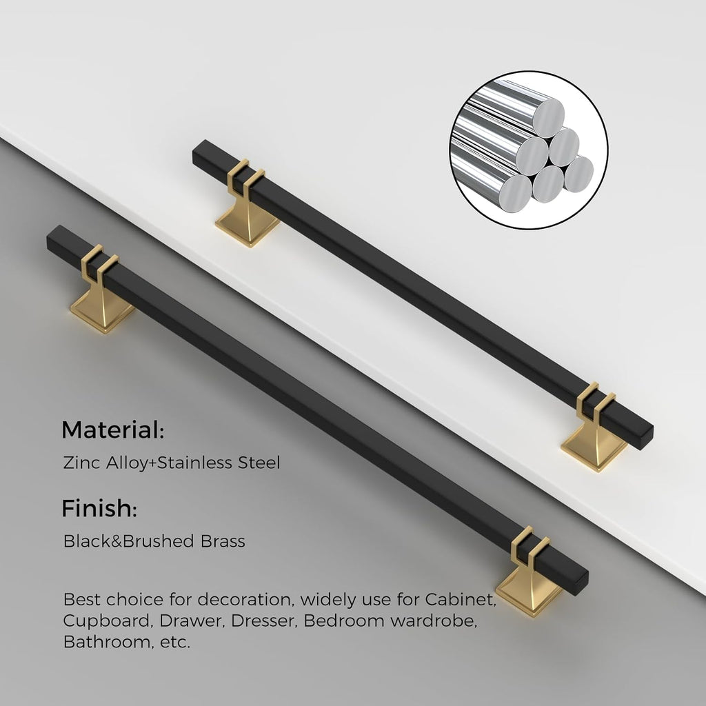 30 Pack 10 Inch Black and Gold Cabinet Pulls Kitchen Cabinet Handles, Black and Gold Cabinet Handles Square Dresser Drawer Pulls Kitchen Cabinet Hardware