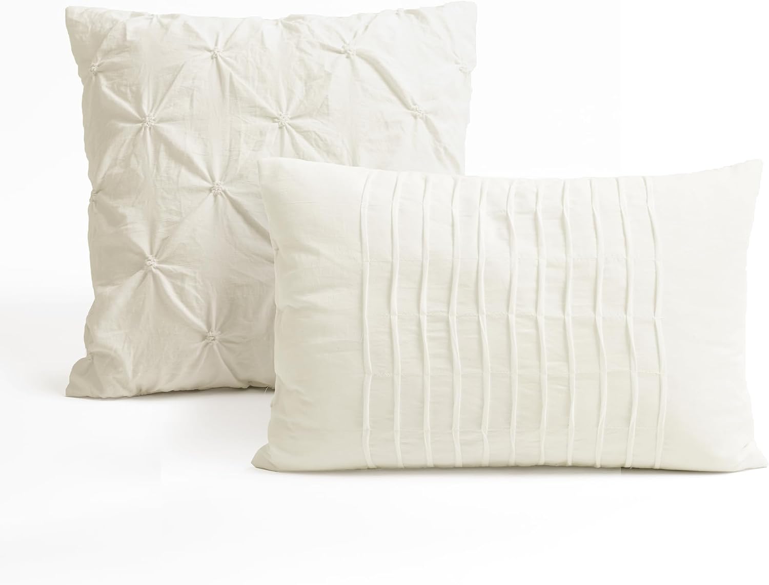 Lush Decor Ravello Pintuck Comforter Set - Luxe 5 Piece Textured Bedding Set - Traditional Glam & Farmhouse Inspired Bedroom Decor - Full/ Queen, Ivory