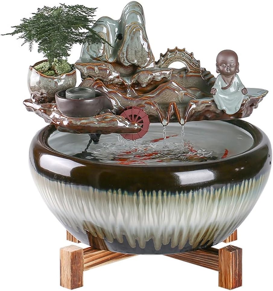 GUERNSEY Tabletop Fountain Tabletop Fountains Chinese Style Ceramic Fish Tank Circulating Water Fountain Ornaments Living Room Office Rockery Desktop Fountain Indoor Fountain