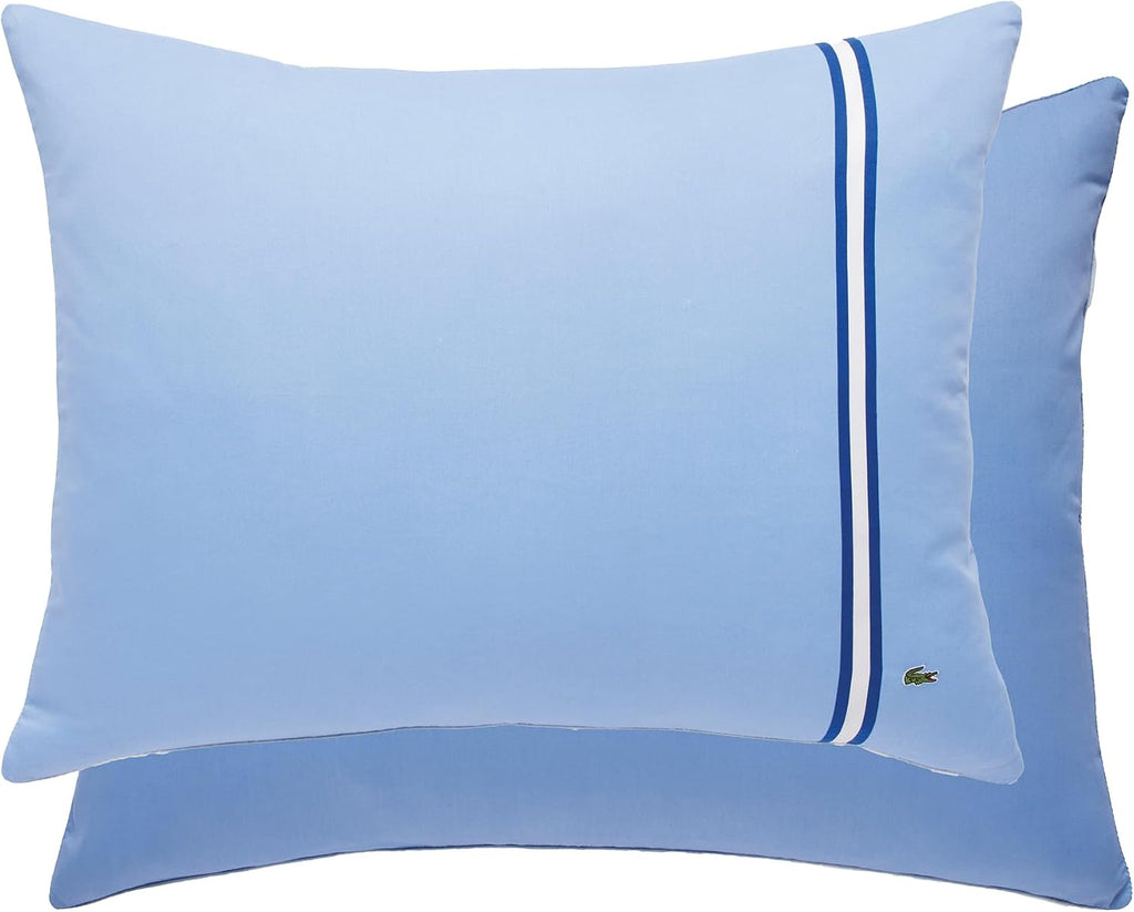 Lacoste Hollis Stripe Comforter Set, 100% Cotton Brushed Twill, Reversible Duvet with Pillow Shams, Soft & Fluffy Hotel-Style Bedding, Blue, Full/Queen