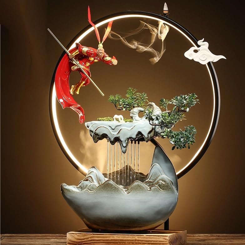 GUERNSEY Tabletop Fountain Desktop Fountain Chinese Style Office Decoration Home Accessories Porch Living Room Rockery Water Fountain Humidifier Crafts Indoor Fountain