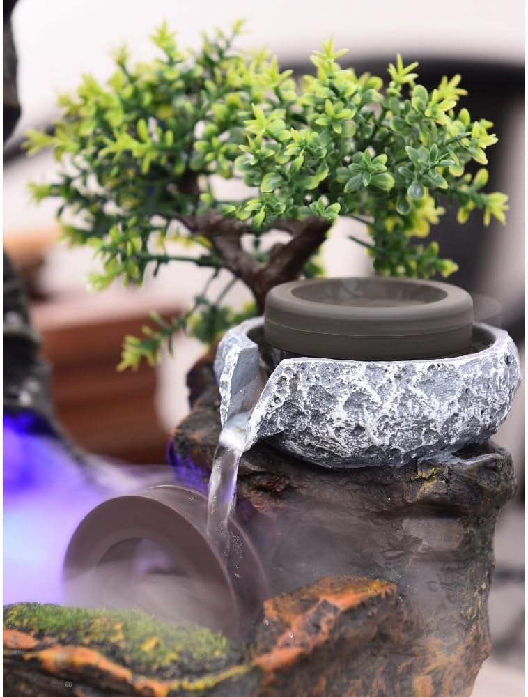 GRFIT Indoor Fountain Automatic Flow Waterfall Fountain Prosperity Mountain for Business & Home Decor Tabletop Fountain