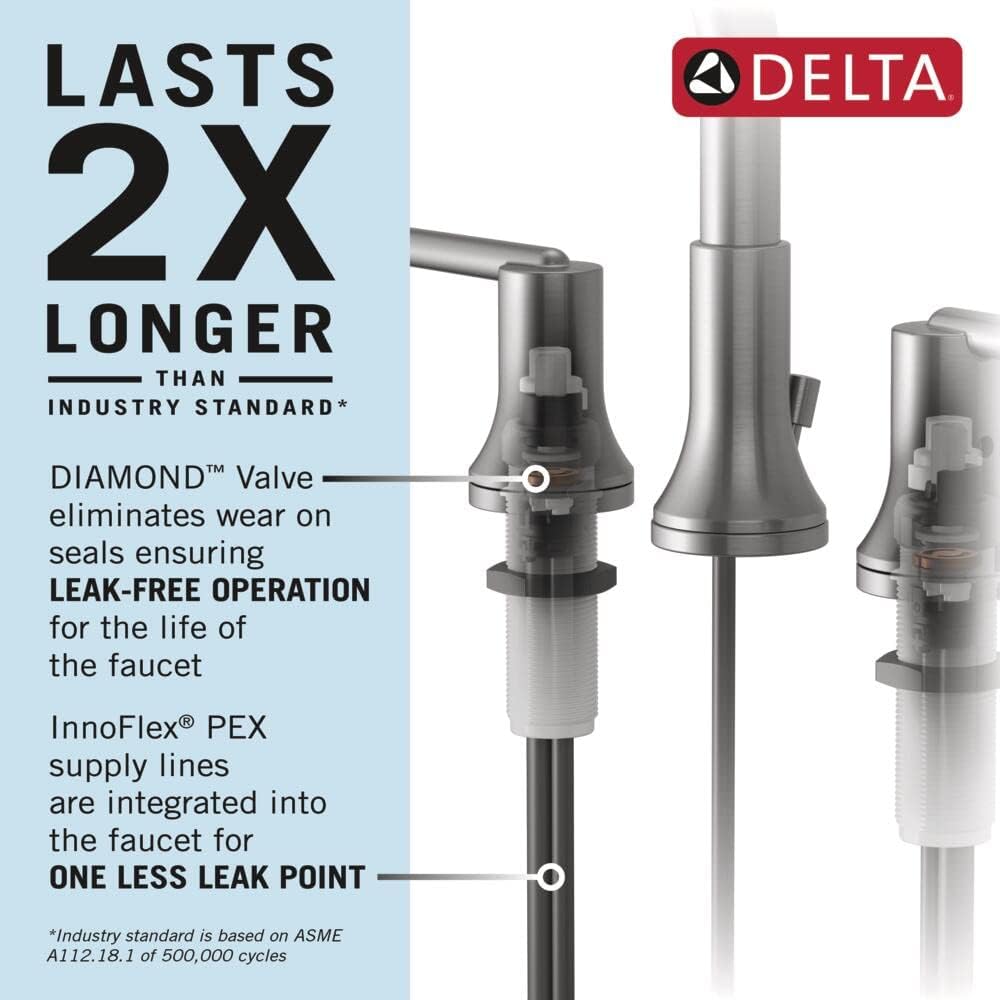 Delta Saylor Brushed Nickel Bathroom Faucet 3 Hole, 8 Inch Widespread Bathroom Sink Faucet for Vanity, Metal Push-Pop Drain Assembly, Stainless 3536-SSMPU-DST