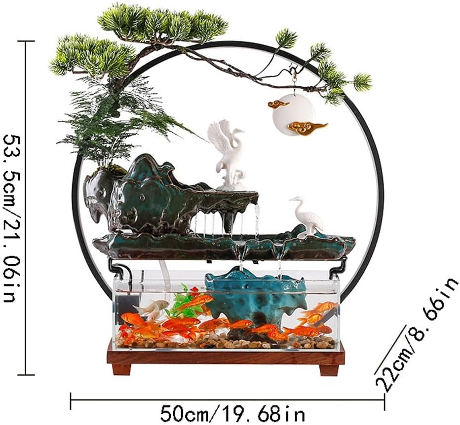 GUERNSEY Tabletop Fountain Chinese Style Running Water Fish Tank Tabletop Fountain Ornaments Indoor Circulating Water Tabletop Decorations Indoor Waterfall Feature Indoor Fountain