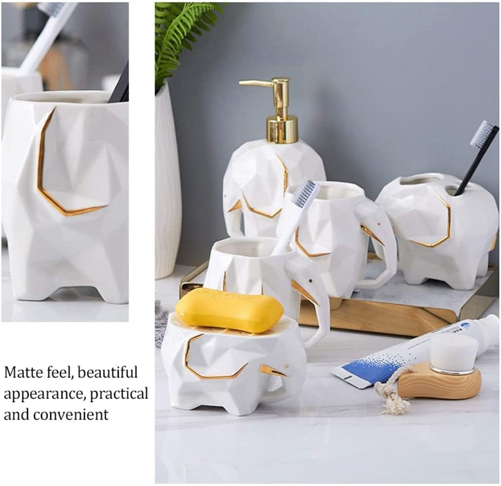 Bathroom Accessory Set Bathroom Accessories Set Bathroom Accessory Set Geometric Cute Elephant Soap Dispenser for Liquid Soap Or Lotion Bath Accessory Set (White)
