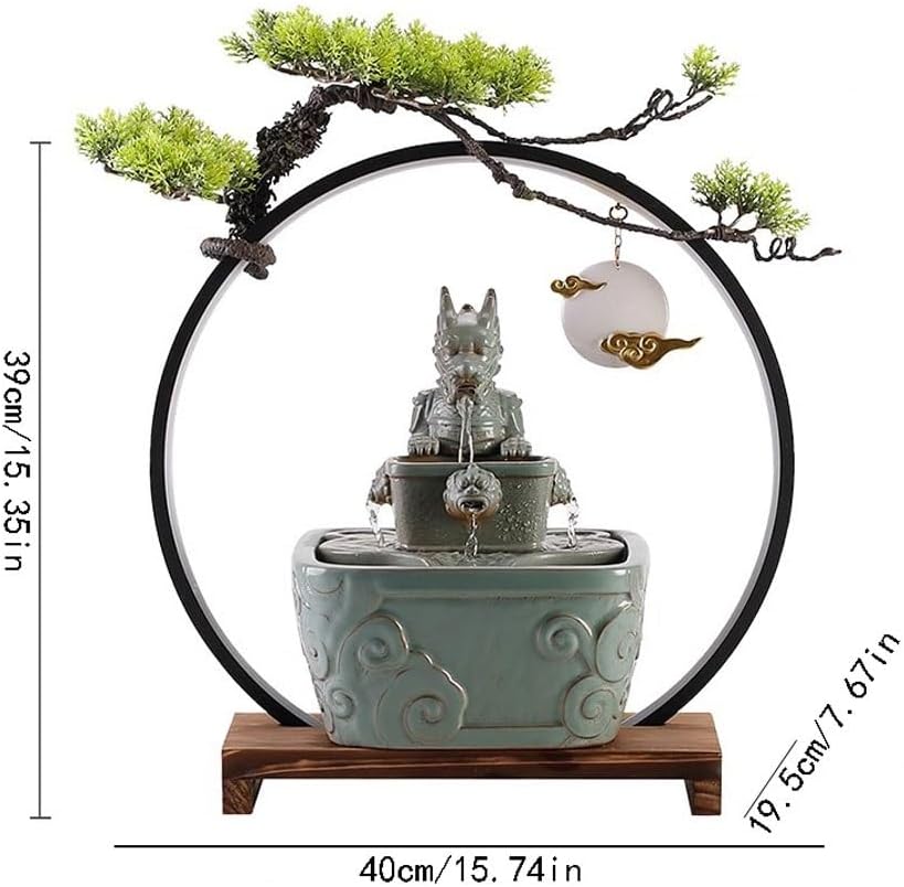 GUERNSEY Tabletop Fountain Creative Ceramic Circulating Water Desktop Fountain Chinese Style Living Room Office Decorations Indoor Desktop Fountain Indoor Waterfall Feature Indoor Fountain