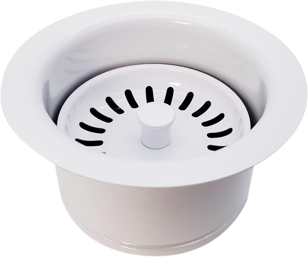 Westbrass CO2195S-50 Combo Pack 3-1/2' Wing Nut Twist Style Large Basket Extra-Deep Collar Kitchen Sink Waste Disposal Flange with Strainer Stopper, Powder Coat White