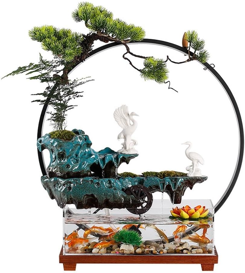 GUERNSEY Tabletop Fountain Simple Home Fountain Fish Tank Water Ornaments Ecological Fish Tank Study Desk Fountain Decoration Indoor Fountain