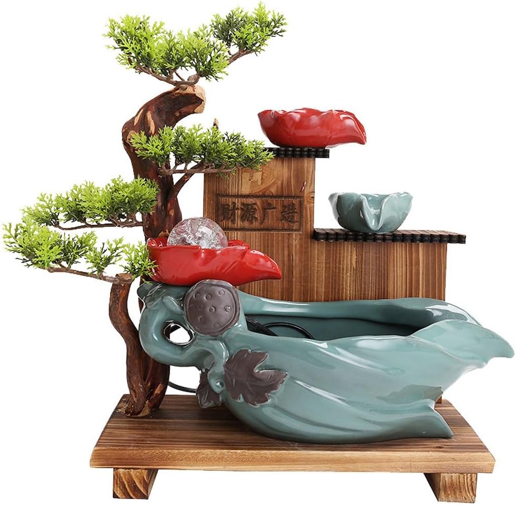GUERNSEY Tabletop Fountain Ceramic Flowing Water Fountain Living Room Feng Shui Rotating Water Ornaments Desktop Fountain Bonsai Humidifier Indoor Fountain