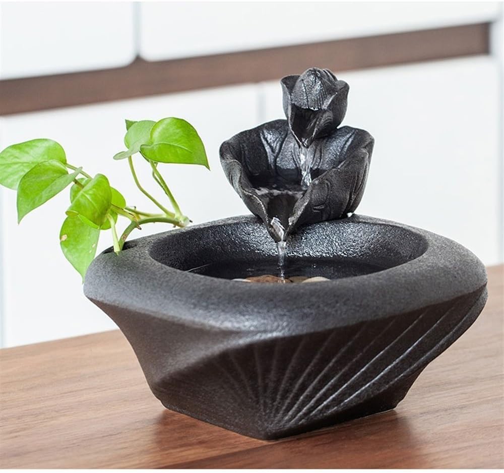 GLigeT Tabletop Fountain Ceramic Running Water Fountain Home Decoration Ornaments Desktop Fortune-Making Living Room Office Water Features Fish Tank Fountain Gifts Water Fountain Decor