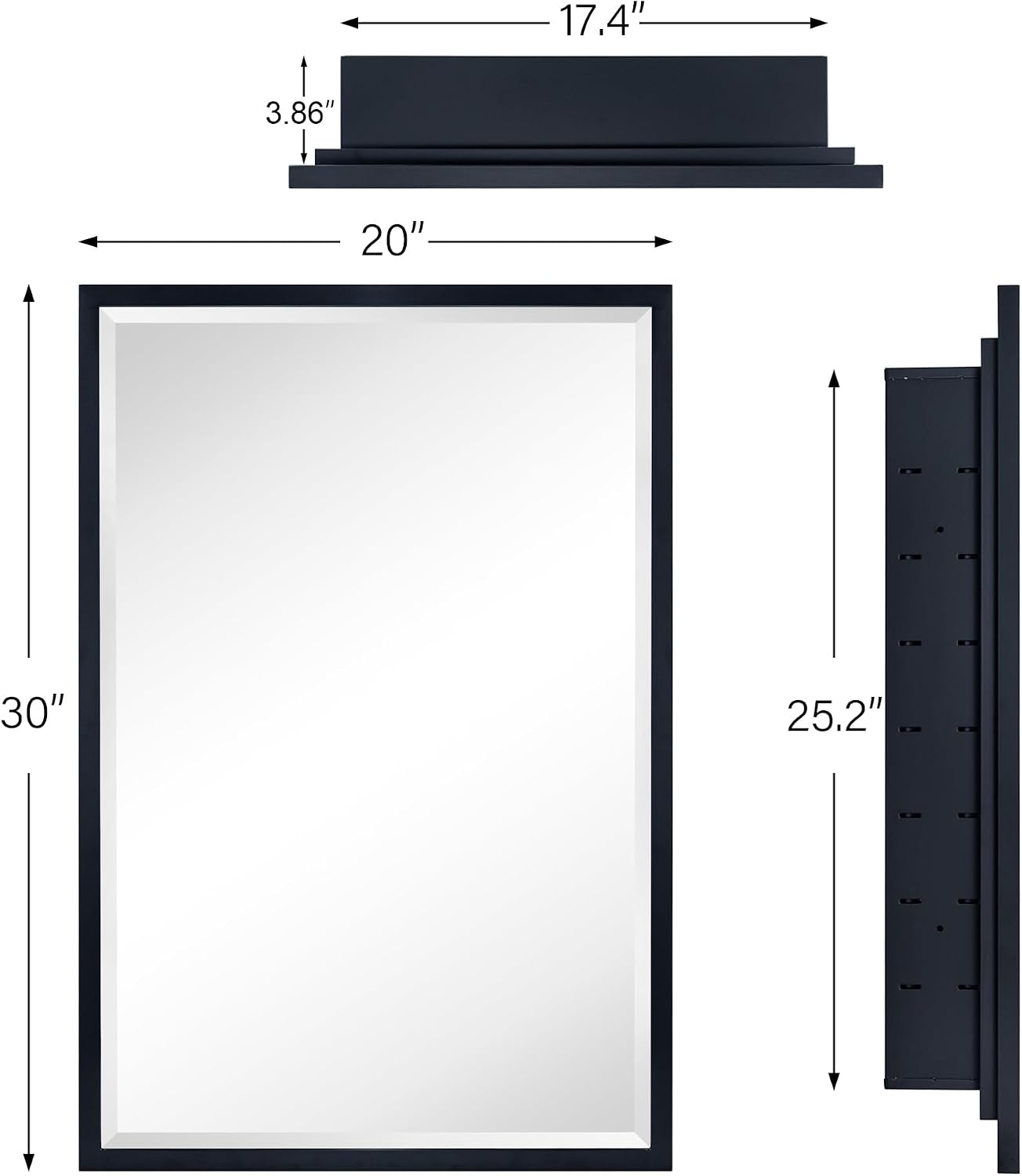 TEHOME Black Recessed Bathroom Medicine Cabinet with Mirror Squared Corner Rectangle Metal Framed Medicine Cabinet with Beveled Mirror 20x30''