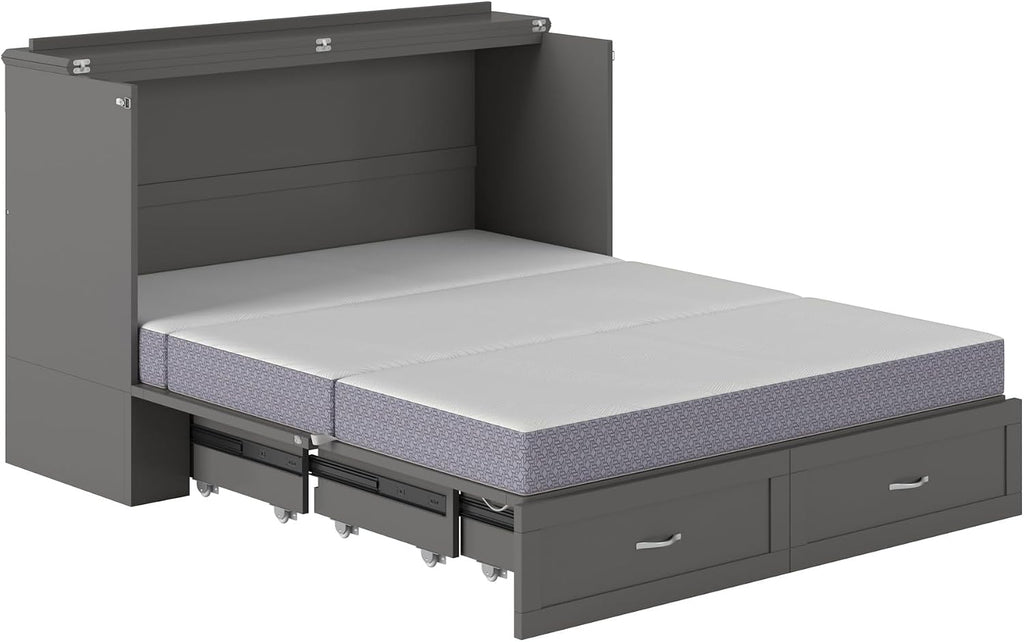 AFI Hamilton Queen Murphy Bed Chest with Mattress, Storage, and Built-in Charger in Grey