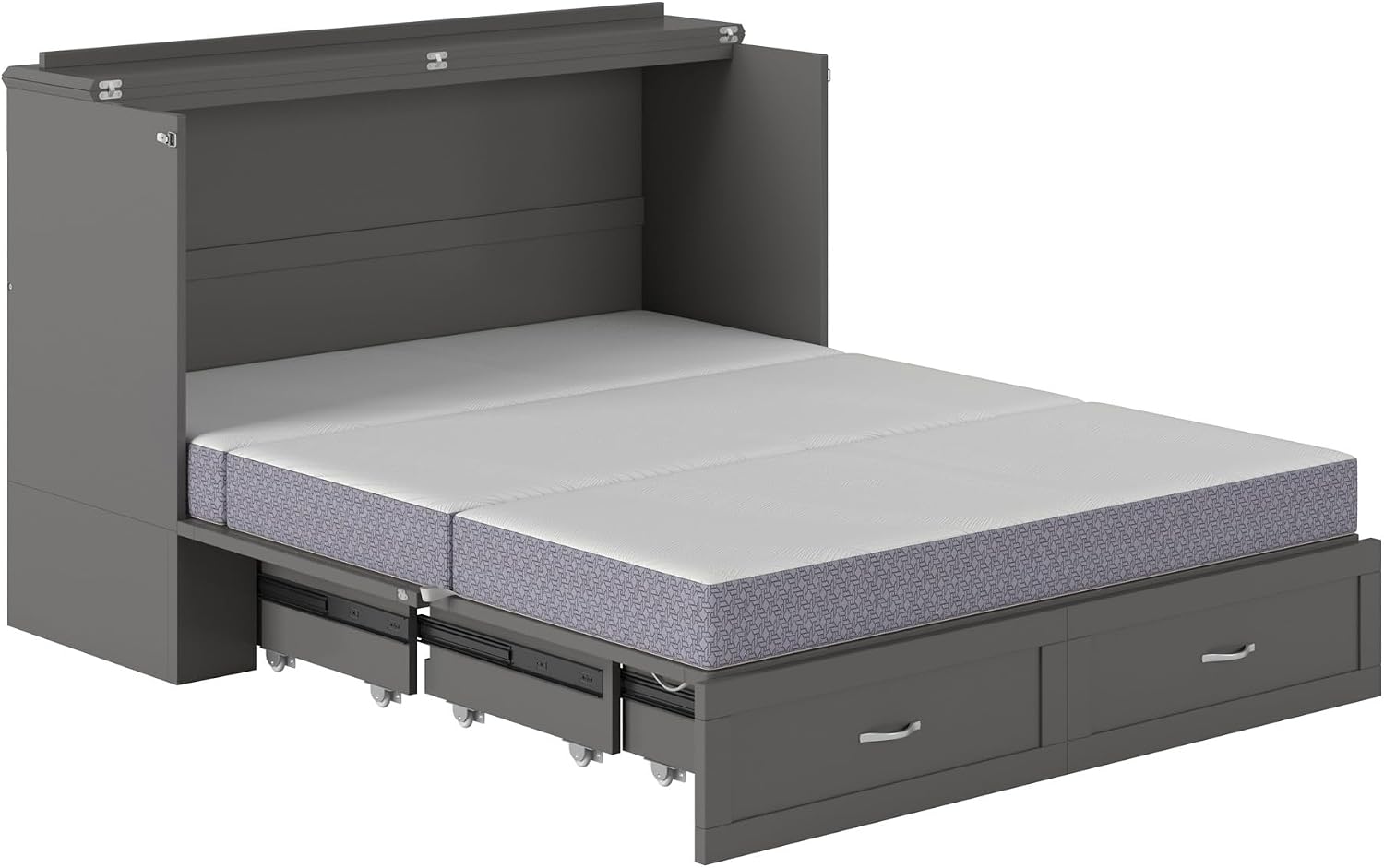 AFI Hamilton Queen Murphy Bed Chest with Mattress, Storage, and Built-in Charger in Grey