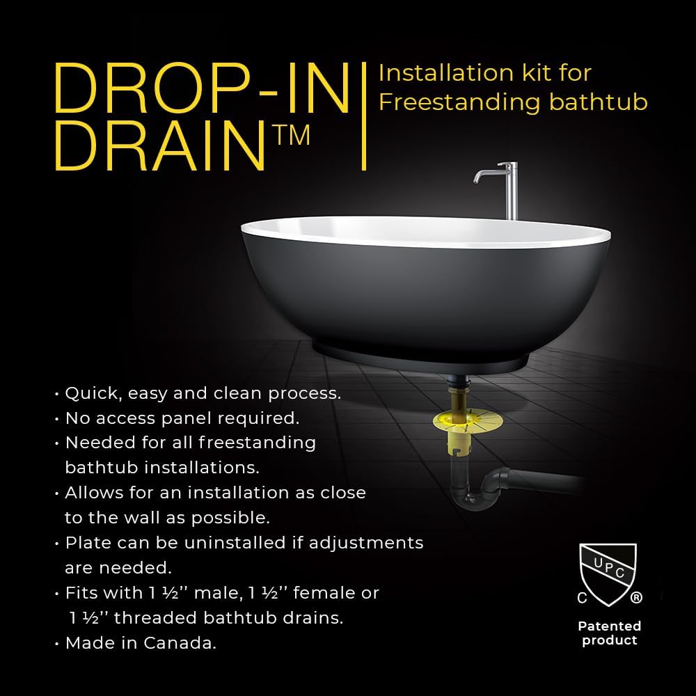 Installation Kit for Freestanding Tubs | Black ABS & Brass Pipes | Fits 1-1/2' Male, Female or Threaded Drain | Quick, Leak-Proof Connection | Easy DIY Install