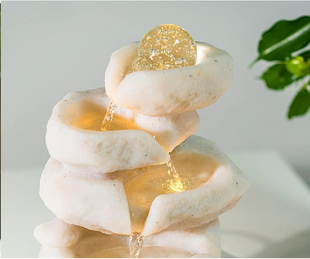 HIHELO Desktop Waterfall Indoor Tabletop Fountain with LED Lights, Decorative Layered Rocks and Waterfall Design, Calm and Soothing Water Sounds Water Fountains Indoor (Color : Black)